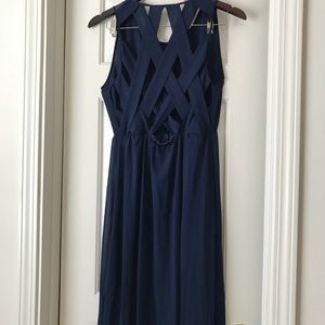 Maxi Navy Blue Criss Cross back dress